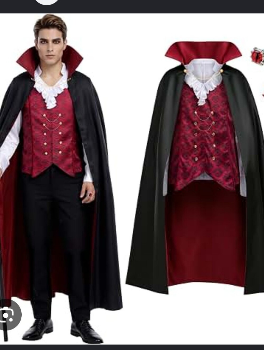 Classic Burgundy & Black Vampire Cape Costume Males Holloween Sz XL